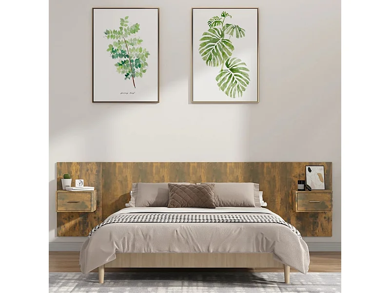 Cabecero de cama y mesitas madera contrachapada roble ahumado