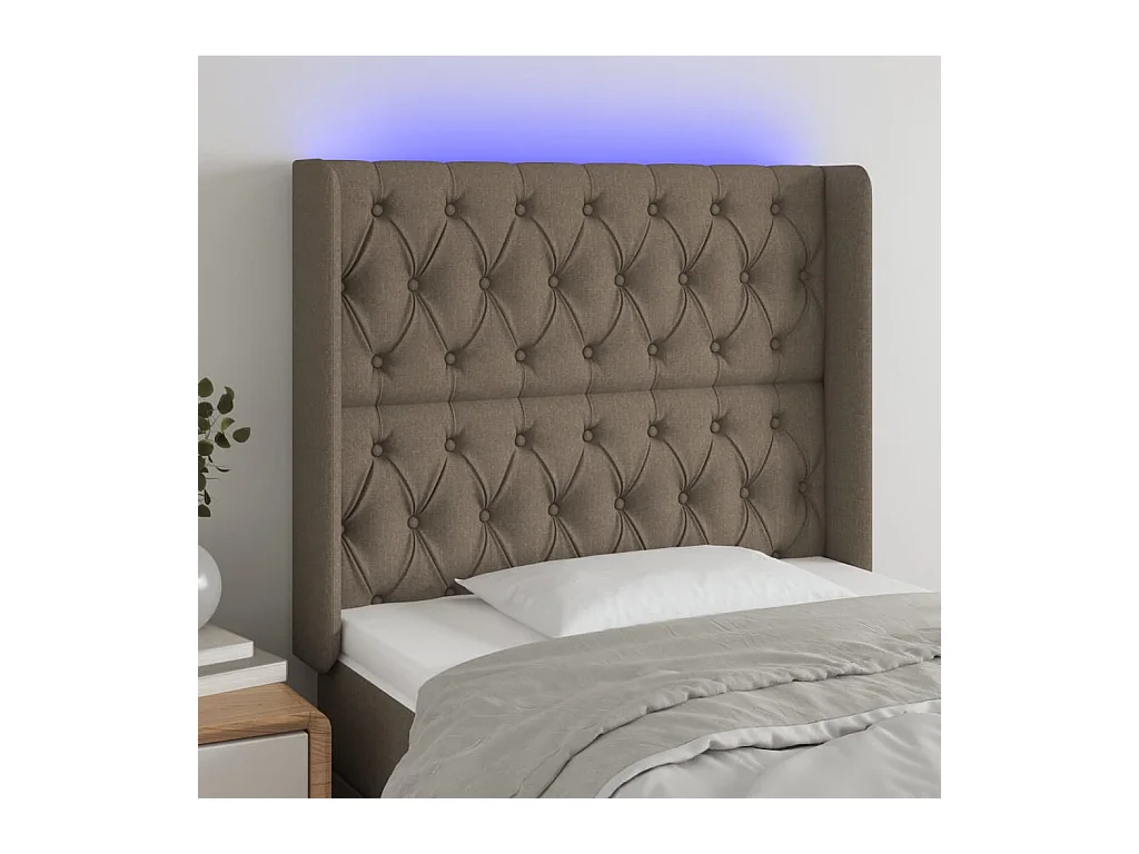 Cabecero con LED de tela gris taupe 93x16x118/128 cm