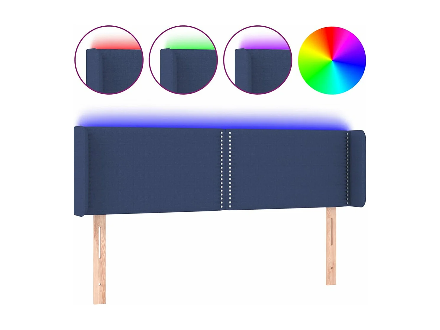 Cabecero con LED de tela azul 147x16x78/88 cm