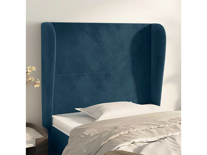 Tête de lit avec oreilles Bleu foncé 83x23x118/128 cm Velours