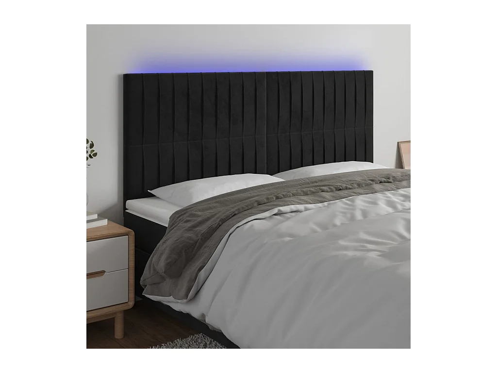 Tête de lit à LED Noir 180x5x118/128 cm Velours