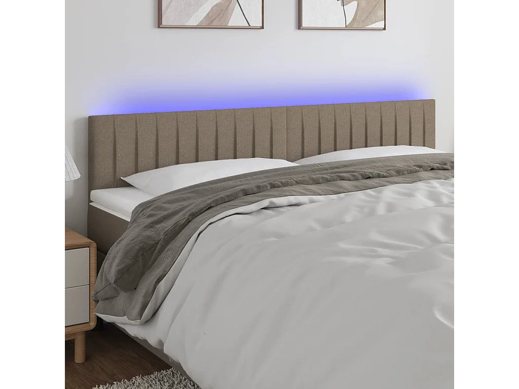 Testiera a LED Tortora 180x5x78/88 cm in Tessuto