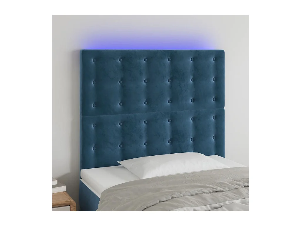 Tête de lit à LED Bleu foncé 100x5x118/128 cm Velours