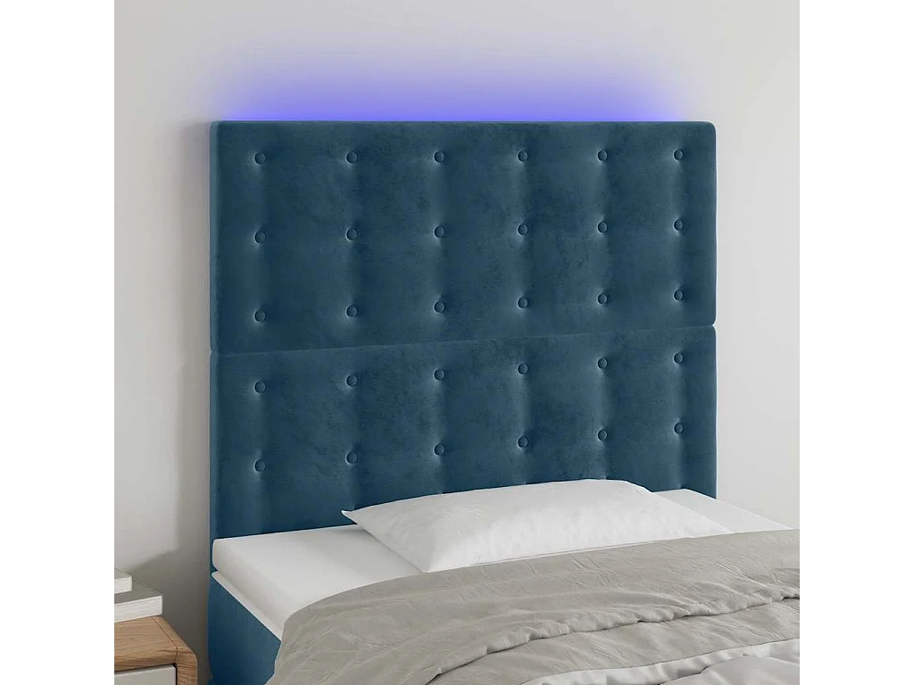 Tête de lit à LED Bleu foncé 100x5x118/128 cm Velours