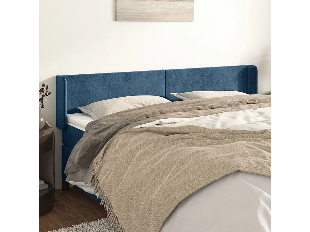 Tête de lit avec oreilles Bleu foncé 163x16x78/88 cm Velours
