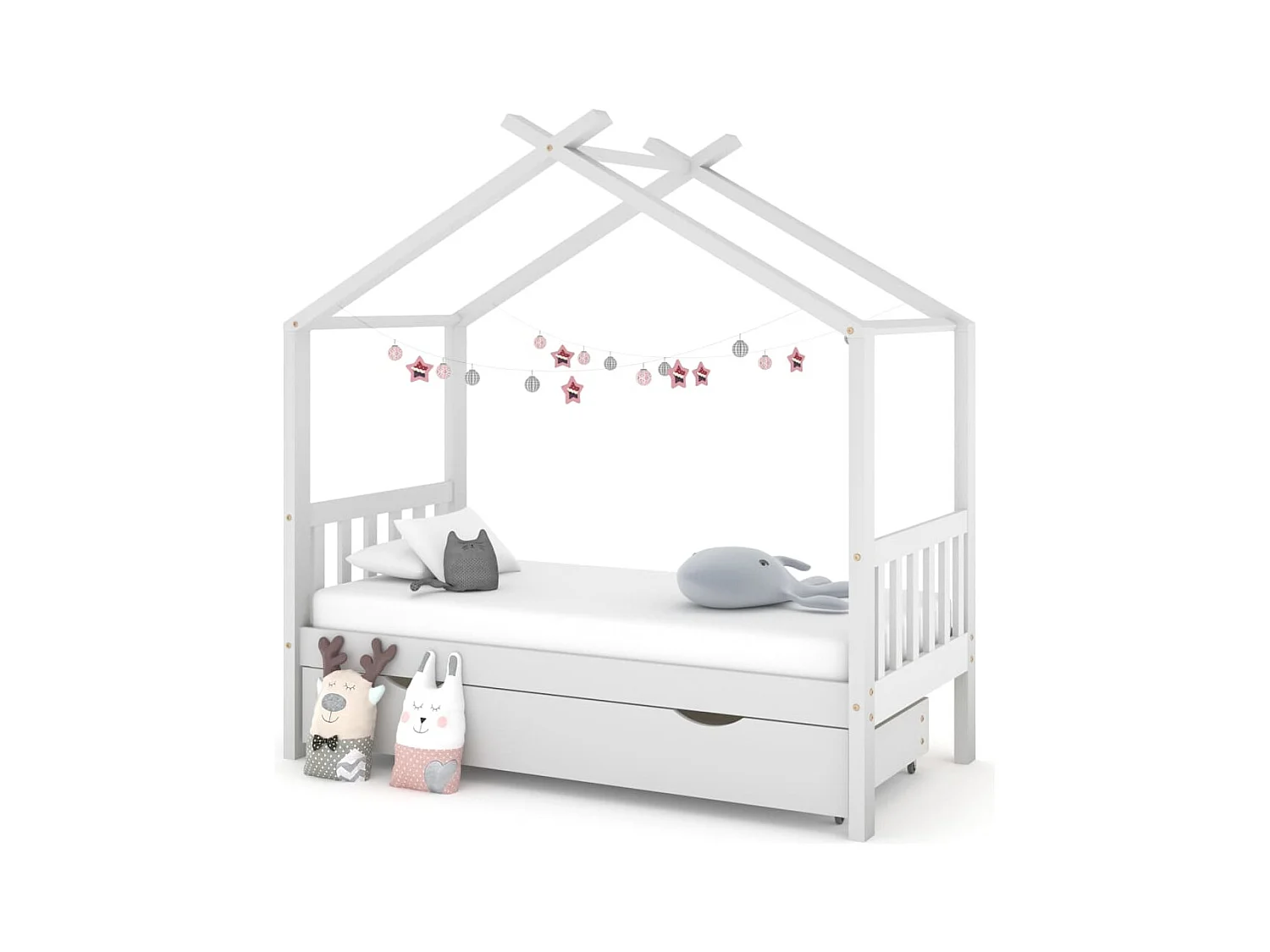 Cadre de lit enfant avec tiroir blanc pin massif 80x160 cm