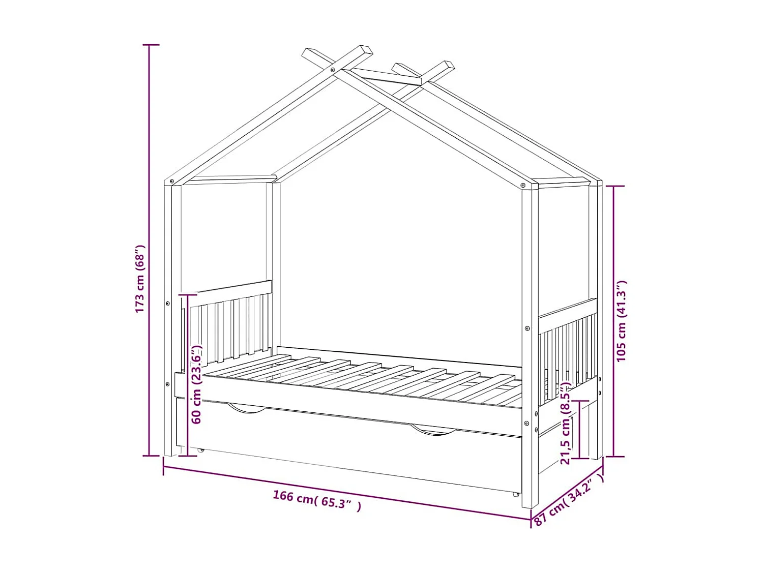 Kinderbett mit Schublade Weiß Massivholz Kiefer 80x160 cm