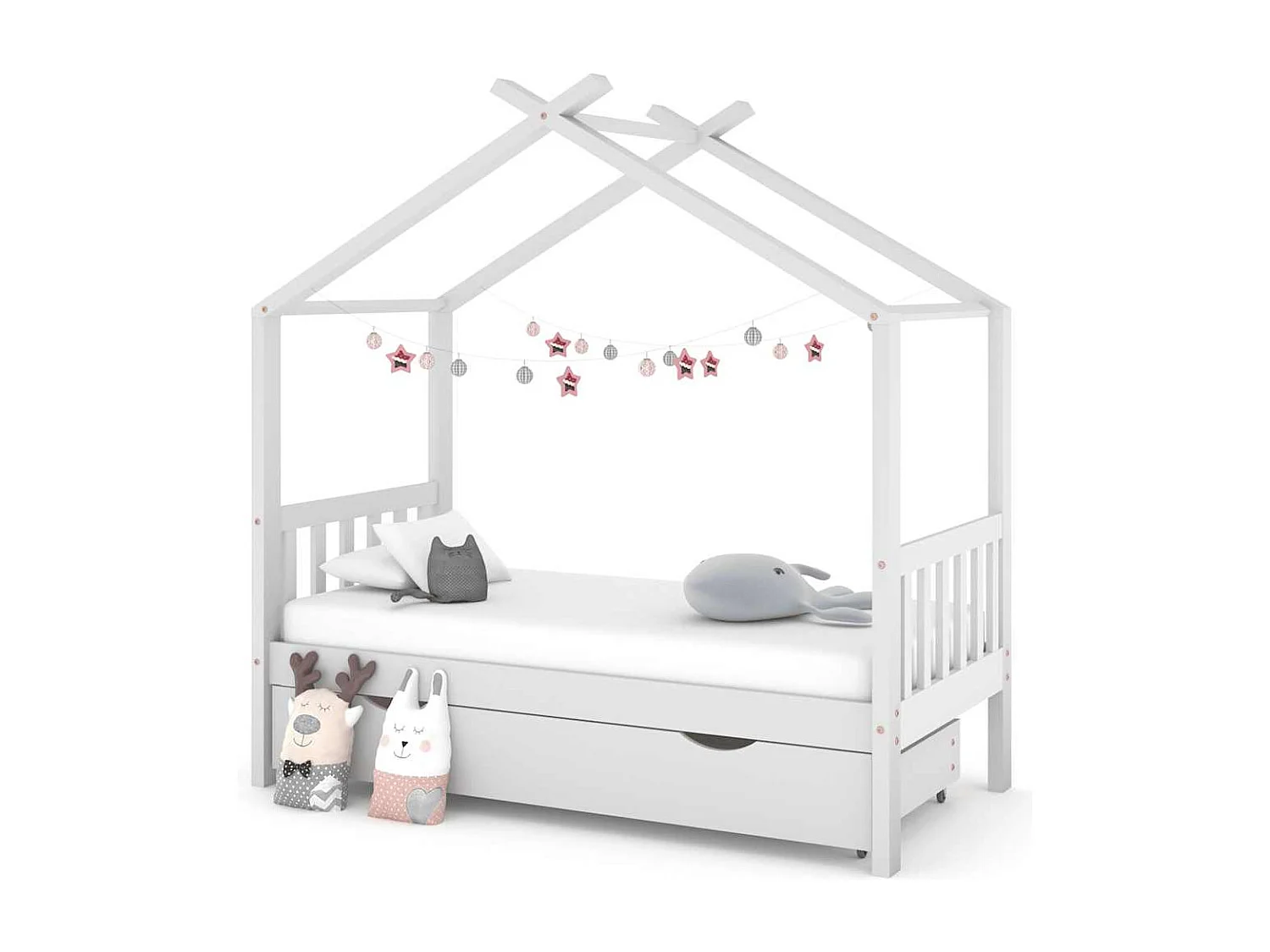 Cadre de lit enfant avec tiroir blanc pin massif 80x160 cm