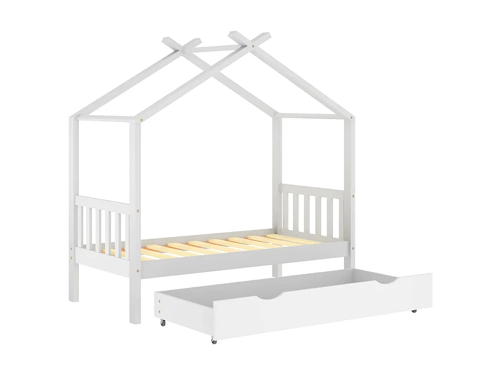 Kinderbedframe met lade massief grenenhout wit 80x160 cm