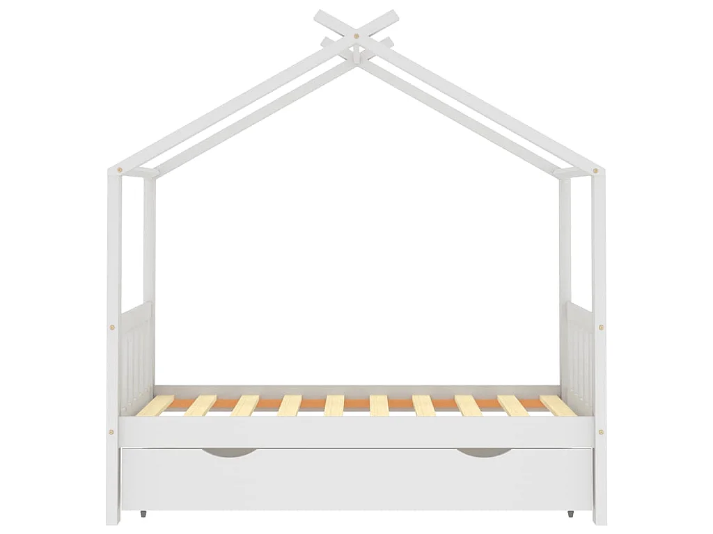 Kinderbedframe met lade massief grenenhout wit 80x160 cm