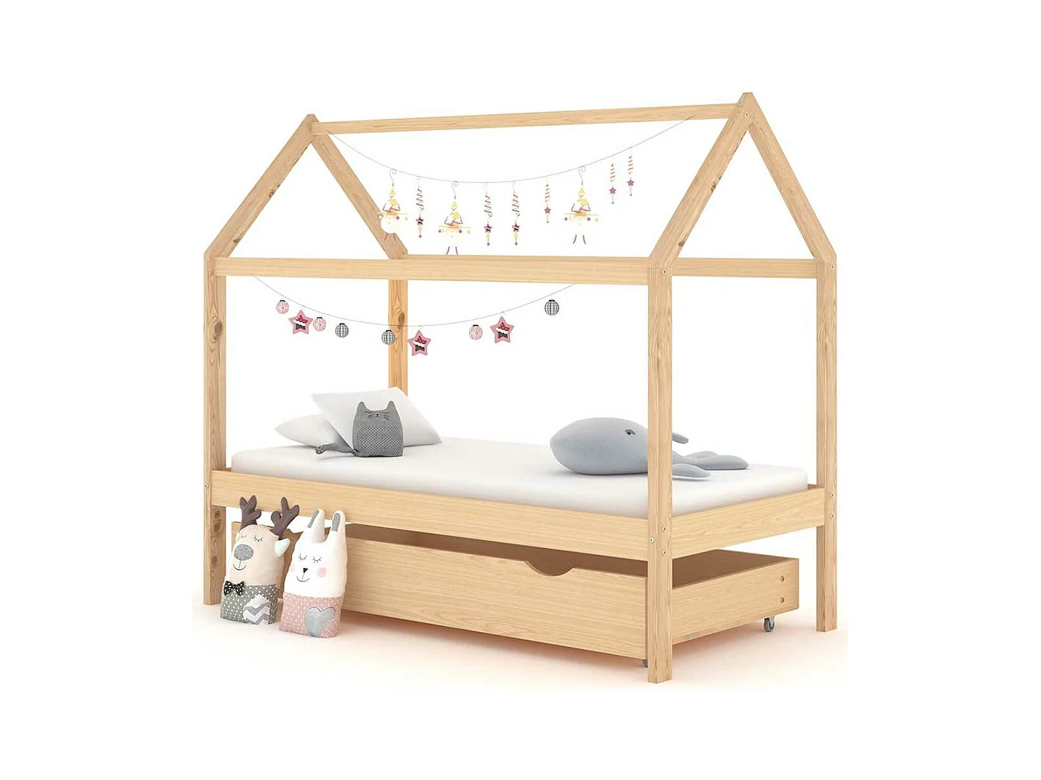 Kinderbedframe met lade massief grenenhout 80x160 cm