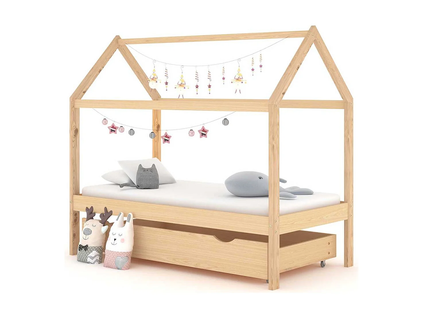 Giroletto per Bambini con Cassetto Legno Massello Pino 80x160cm