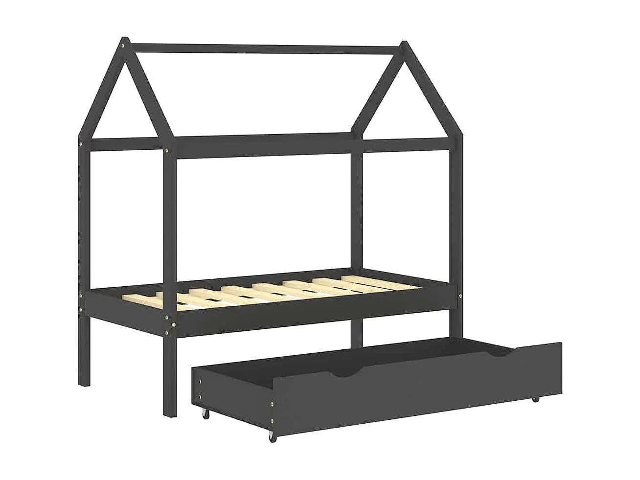 Kinderbedframe met lade grenenhout donkergrijs 70x140 cm