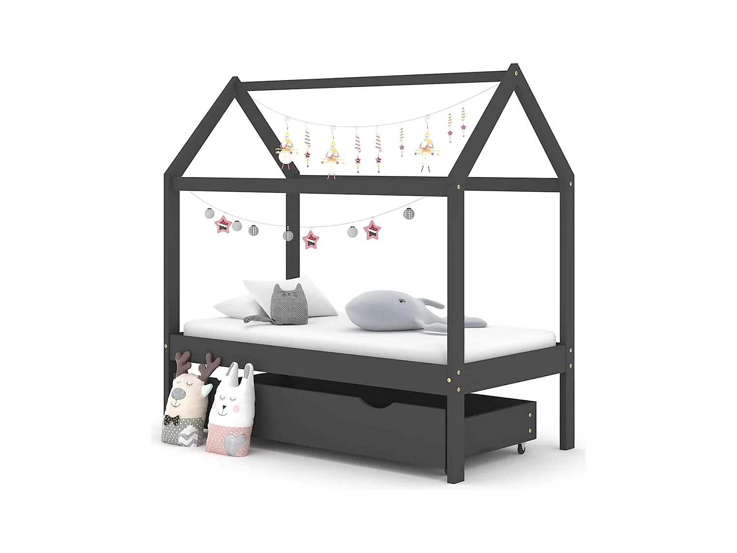 Cadre de lit d'enfant avec un tiroir Gris foncé Pin 70x140 cm