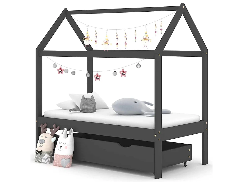 Cadre de lit d'enfant avec un tiroir Gris foncé Pin 70x140 cm