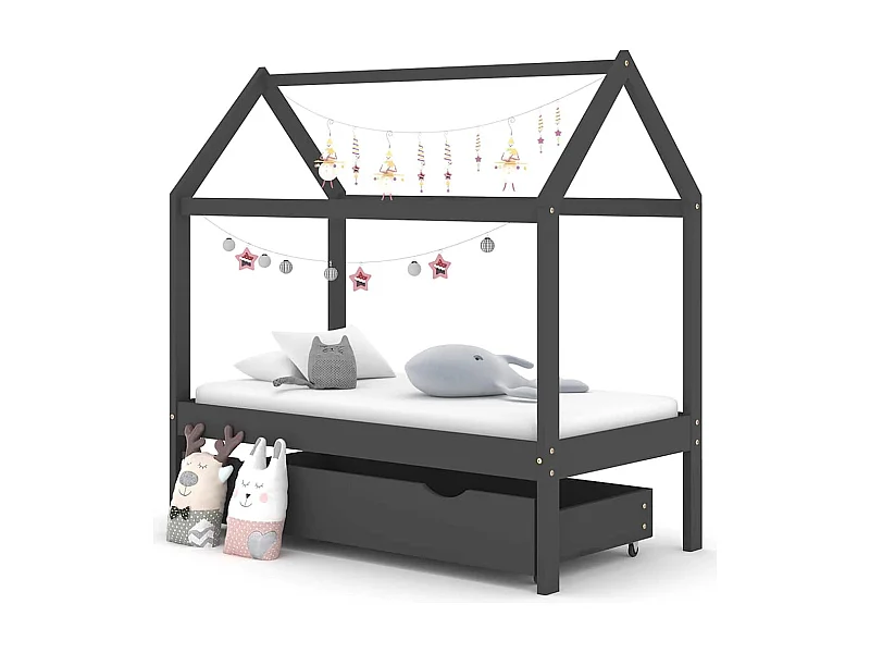 Cadre de lit d'enfant avec un tiroir Gris foncé Pin 70x140 cm