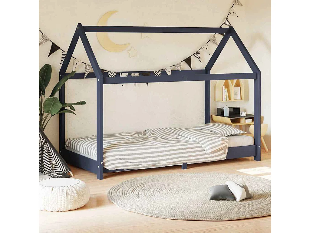 Giroletto per Bambini Grigio in Legno Massello di Pino 80x160cm