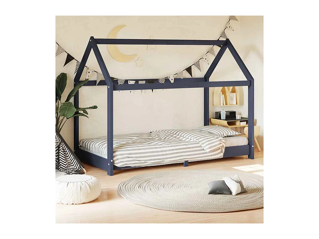 Giroletto per Bambini Grigio in Legno Massello di Pino 80x160cm