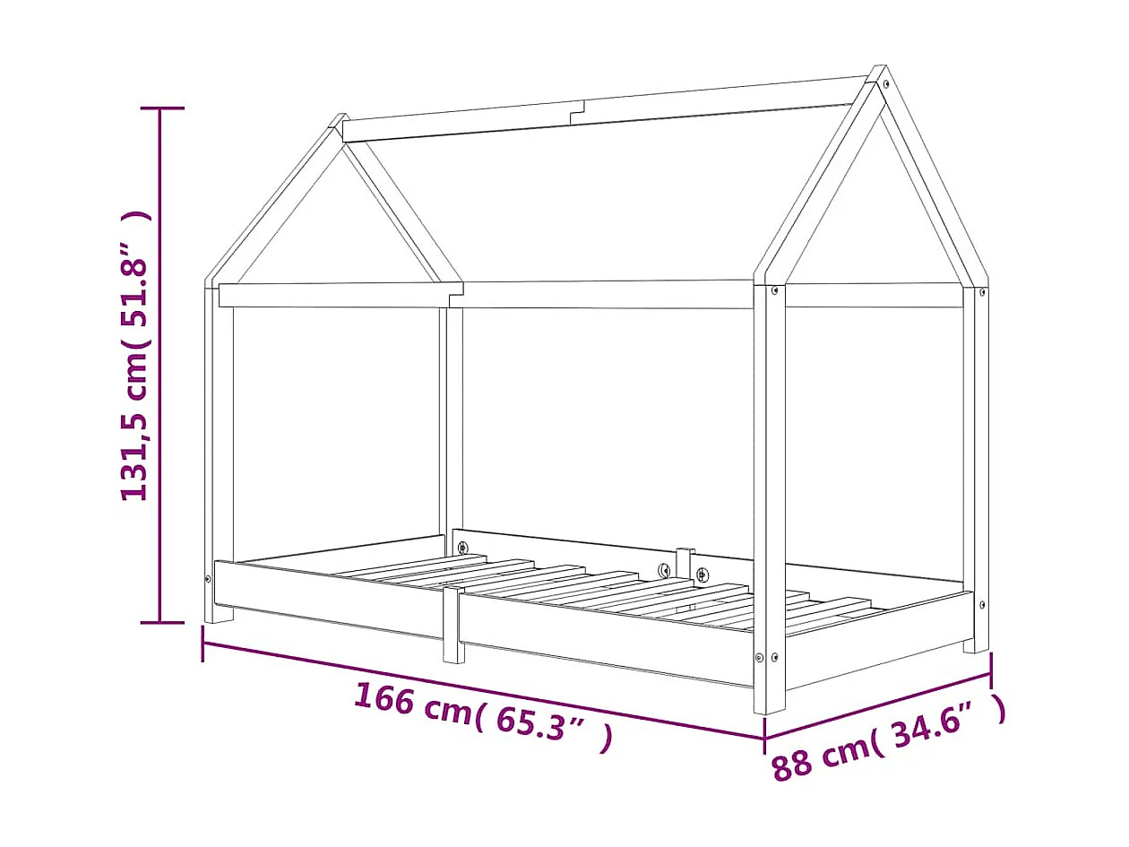 Cadre de lit d'enfant Gris Bois de pin massif 80x160 cm