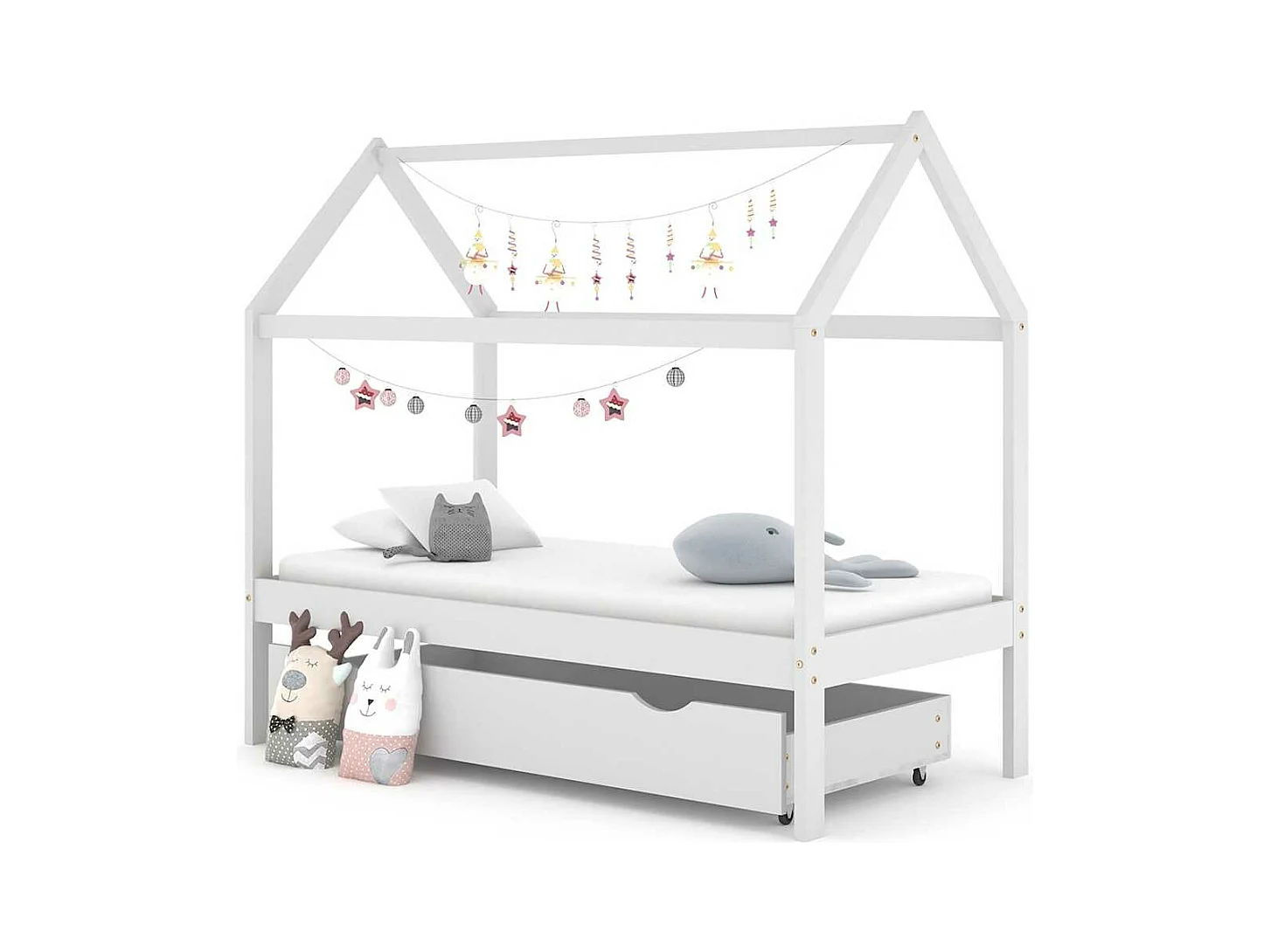 Cadre de lit enfant avec tiroir blanc bois pin massif 80x160 cm