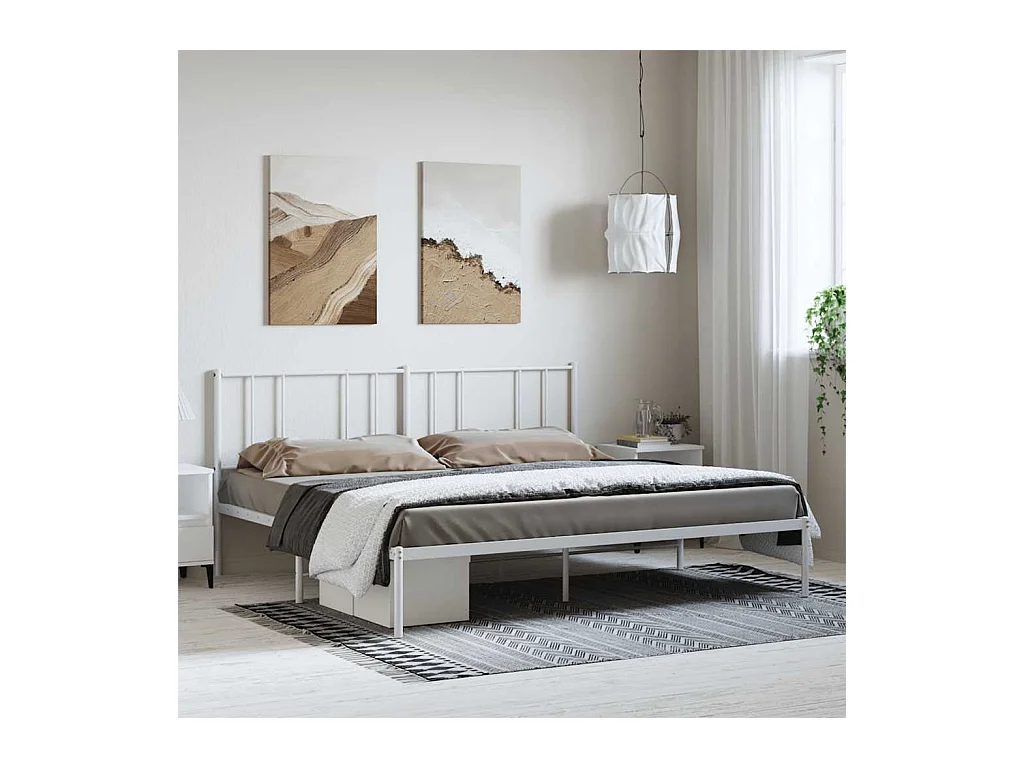 Cadre de lit métal sans matelas et tête de lit blanc 193x203 cm