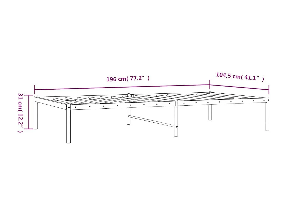 Cadre de lit métal sans matelas blanc 100x190 cm
