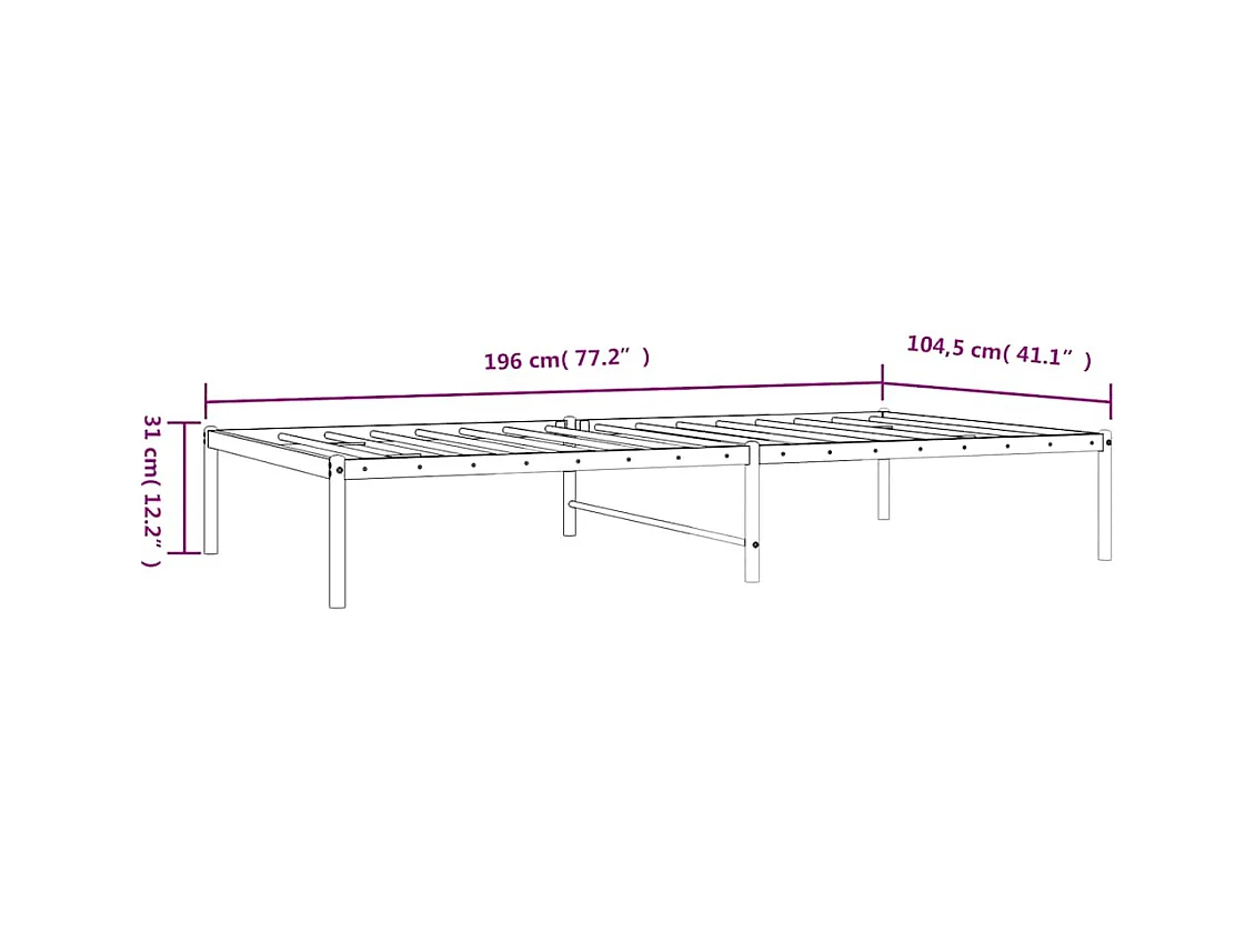 Cadre de lit métal sans matelas blanc 100x190 cm