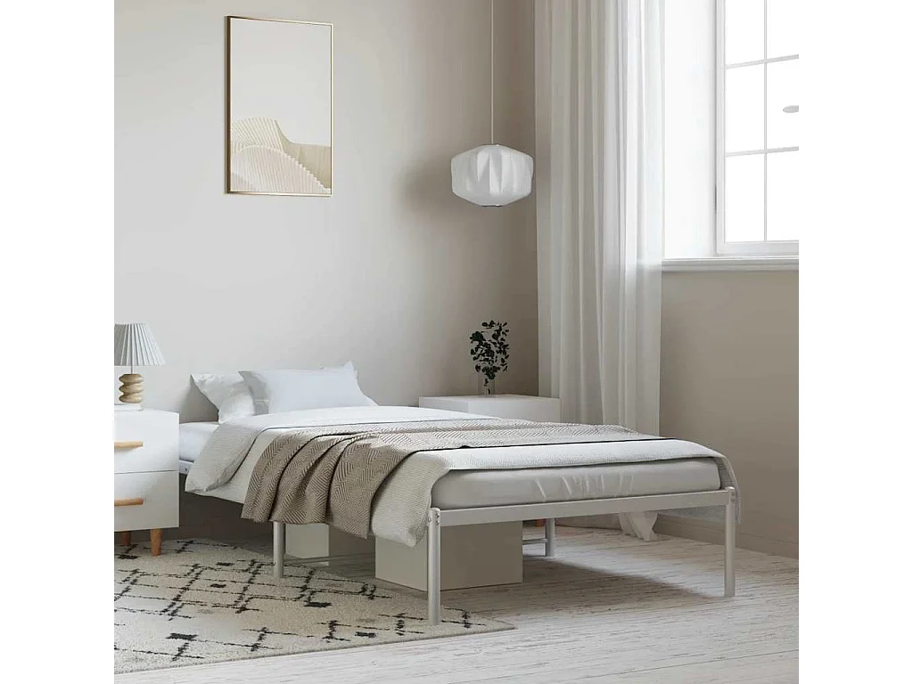 Cadre de lit métal sans matelas blanc 100x190 cm