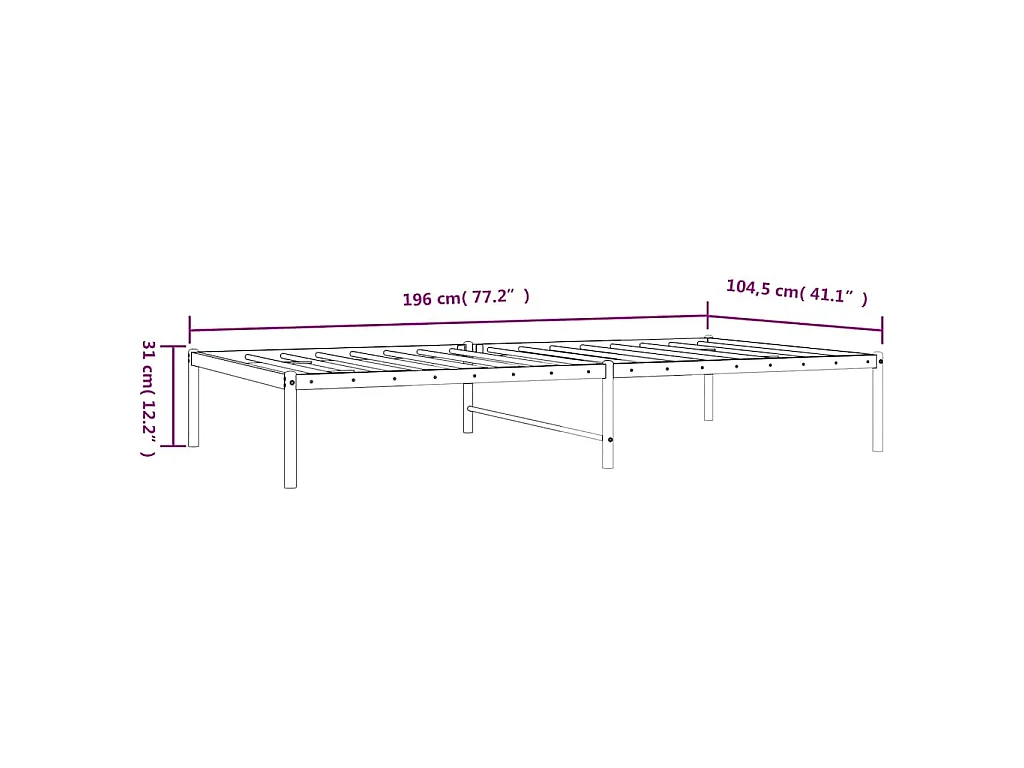 Cadre de lit métal sans matelas blanc 100x190 cm