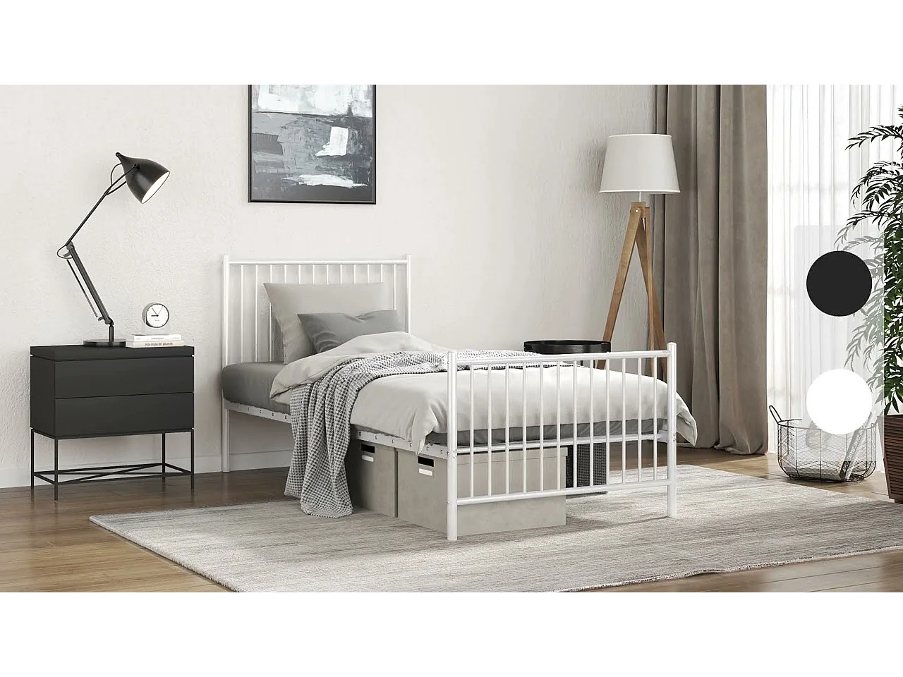 Cadre de lit métal sans matelas et tête de lit blanc 100x200 cm