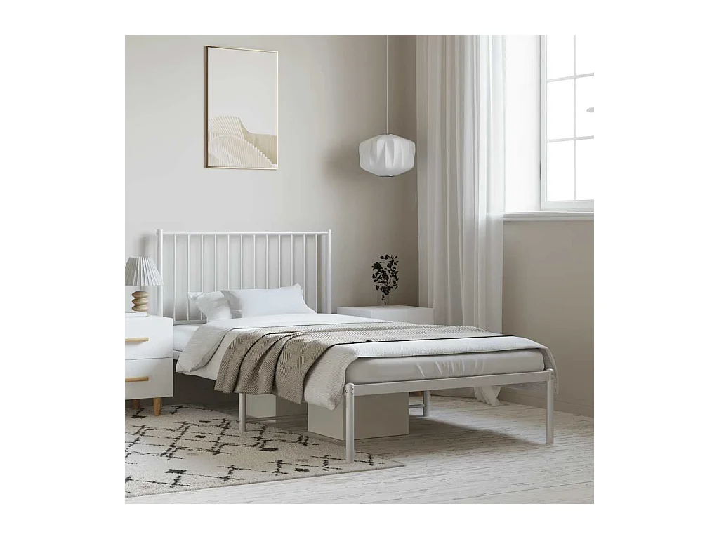 Cadre de lit métal sans matelas et tête de lit blanc 100x200 cm