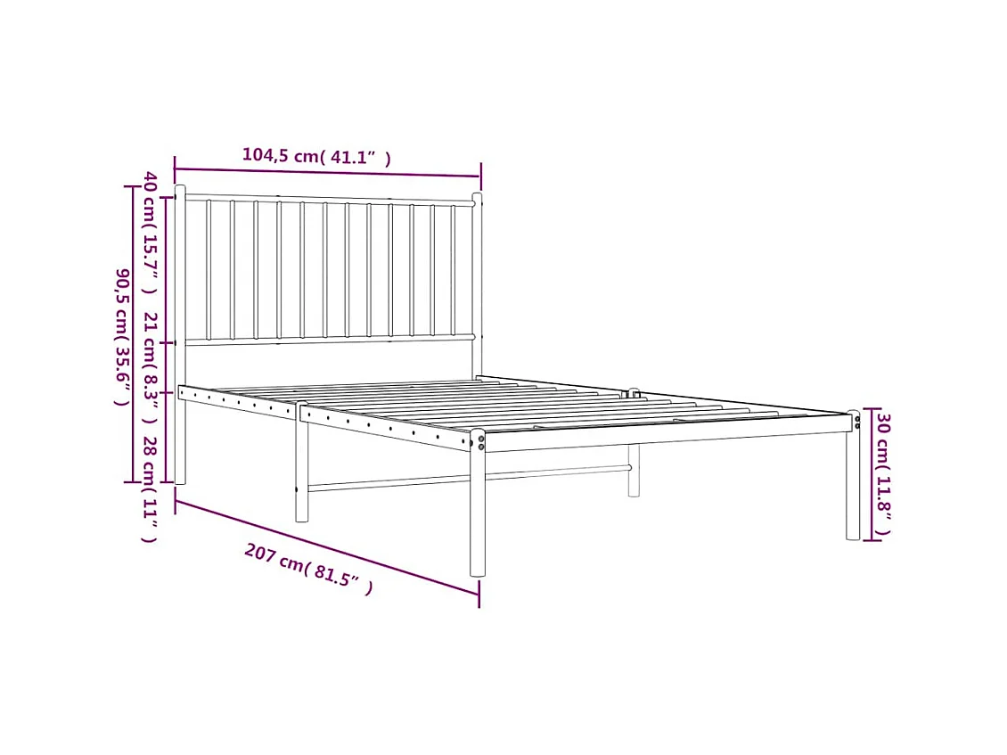 Cadre de lit métal sans matelas et tête de lit blanc 100x200 cm