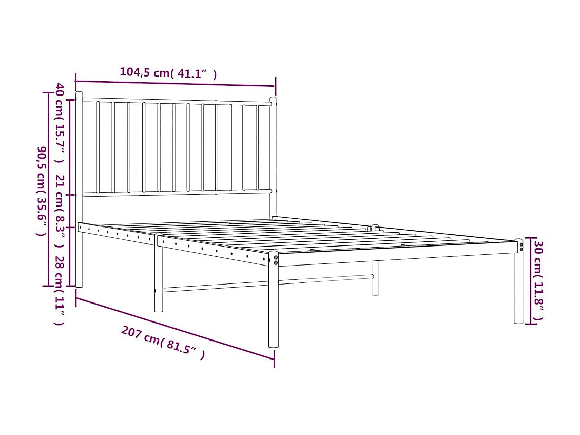 Cadre de lit métal sans matelas et tête de lit blanc 100x200 cm