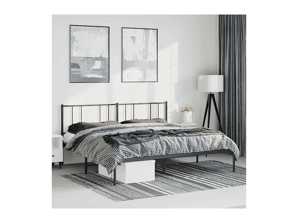 Cadre de lit métal sans matelas avec tête de lit noir 183x213cm