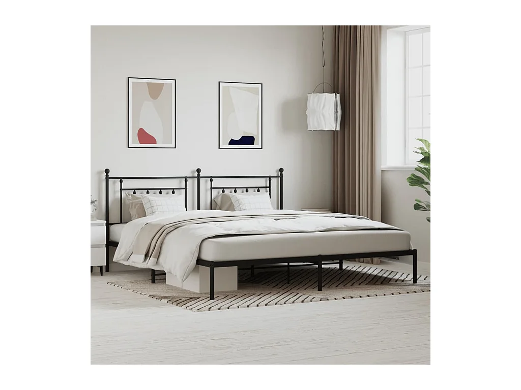 Cadre de lit métal sans matelas avec tête de lit noir 200x200cm