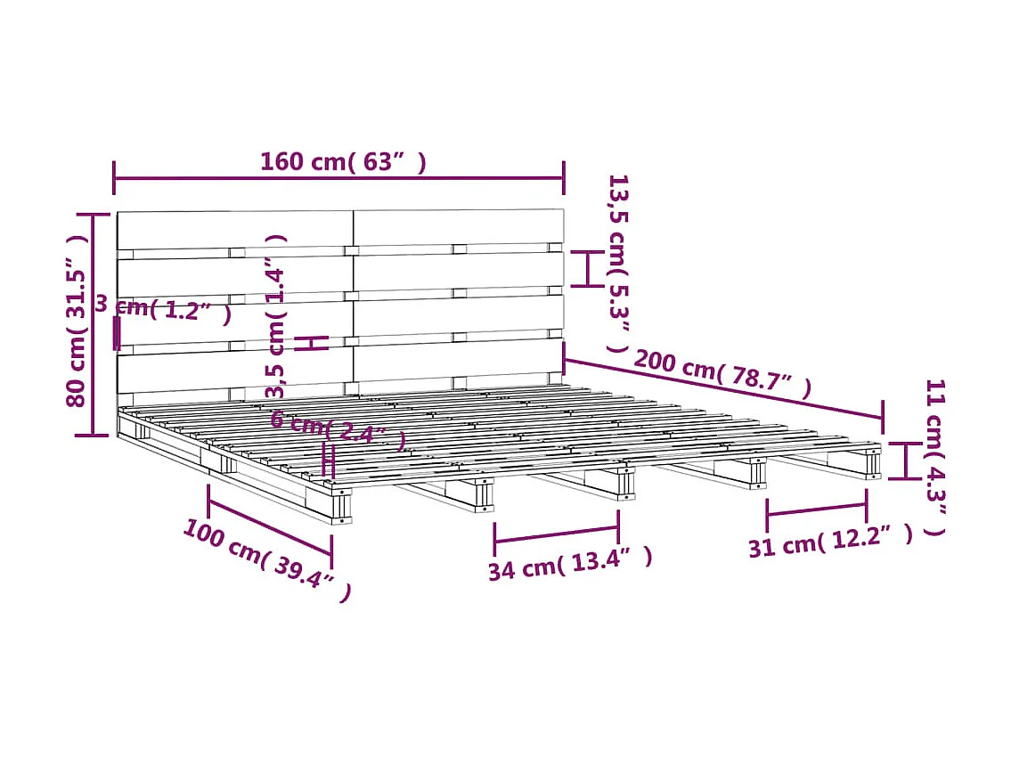 Cadre de lit sans matelas blanc 160x200 cm bois de pin massif