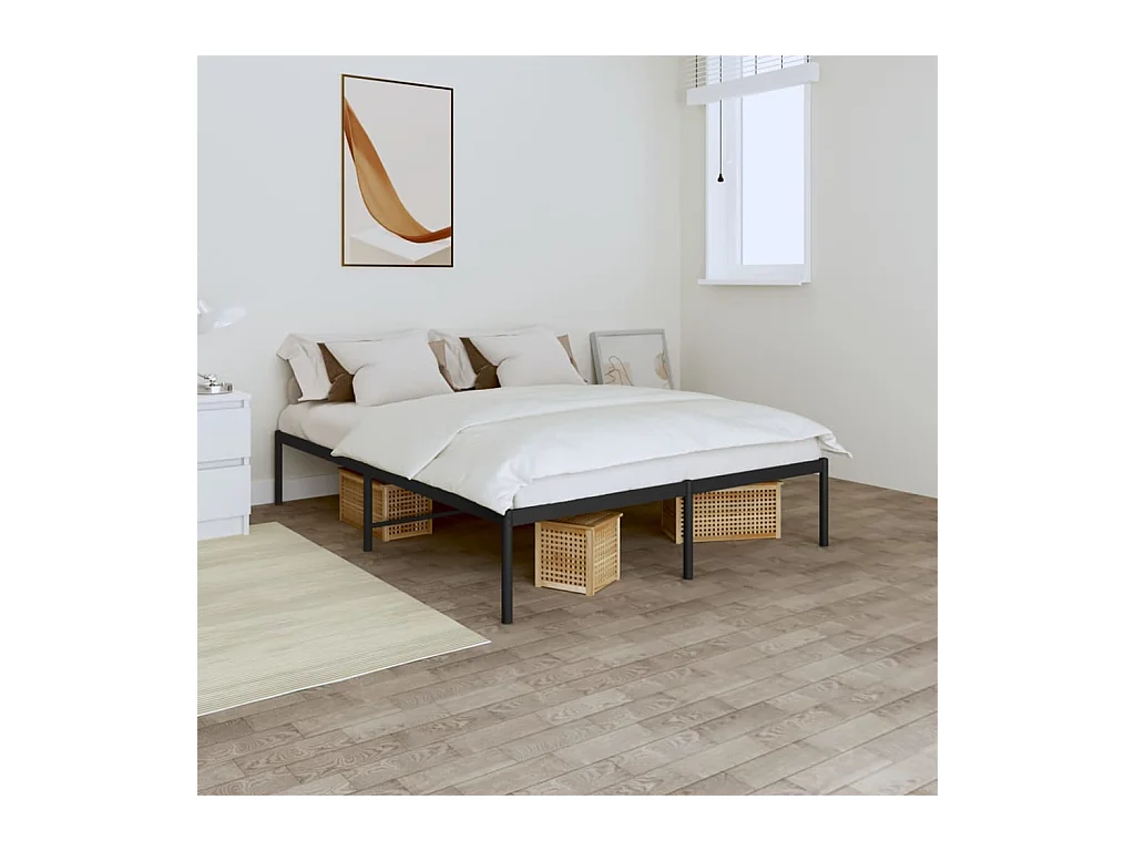 Cadre de lit métal sans matelas noir 160x200 cm