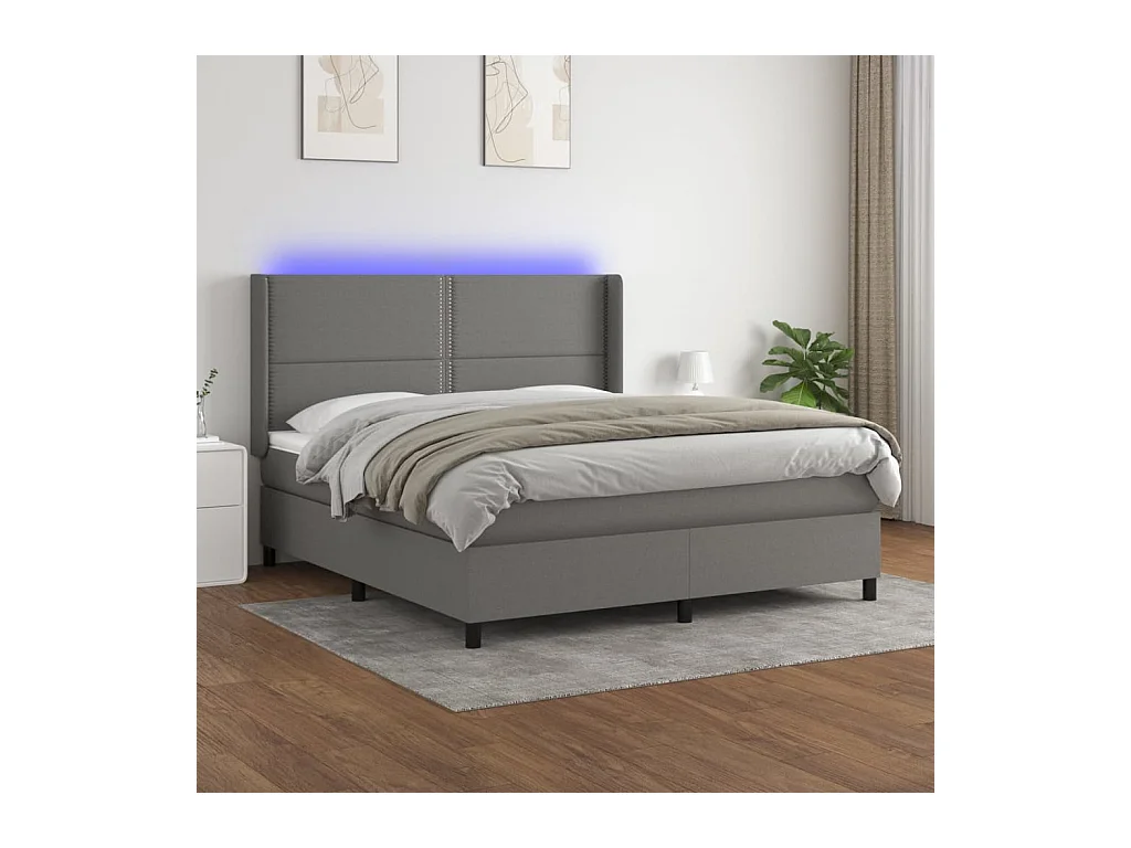 Sommier à lattes de lit matelas LED Gris foncé 180x200 cm Tissu