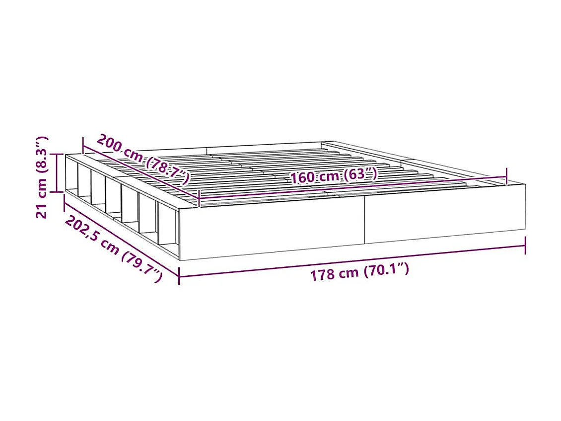 Cadre de lit sans matelas blanc 160x200 cm bois massif