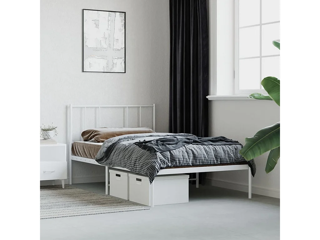 Cadre de lit métal sans matelas et tête de lit blanc 100x190 cm