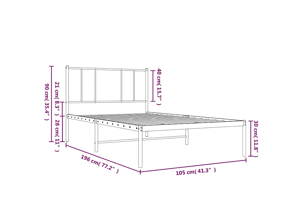 Cadre de lit métal sans matelas et tête de lit blanc 100x190 cm