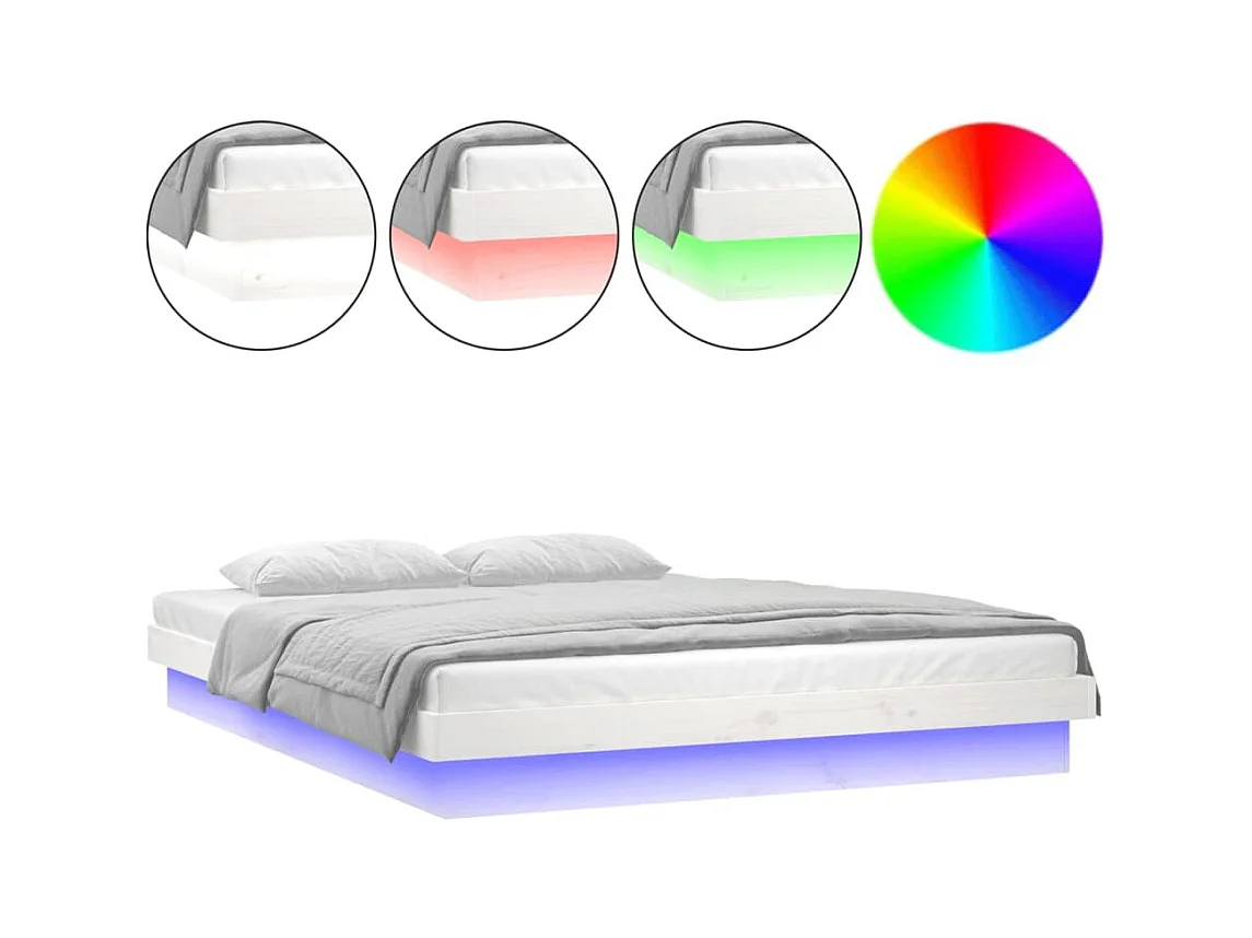 Cadre de lit à LED sans matelas blanc 140x190 cm bois massif