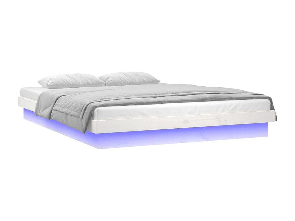 Cadre de lit à LED sans matelas blanc 140x190 cm bois massif