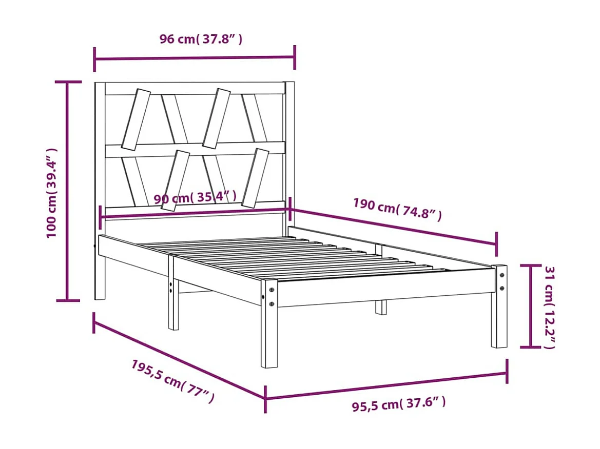 Bedframe massief grenenhout 90x190 cm