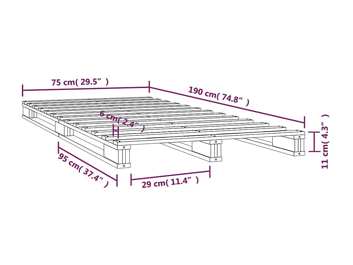 Letto a Pallet 75x190 cm Small Single in Legno Massello di Pino