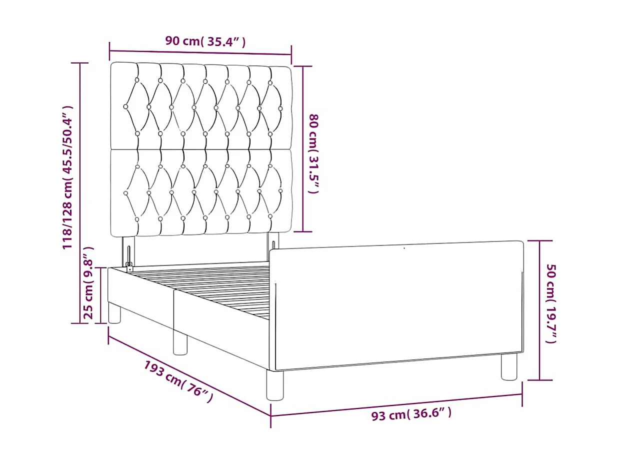 Cadre de lit sans matelas bleu foncé 90x190 cm velours