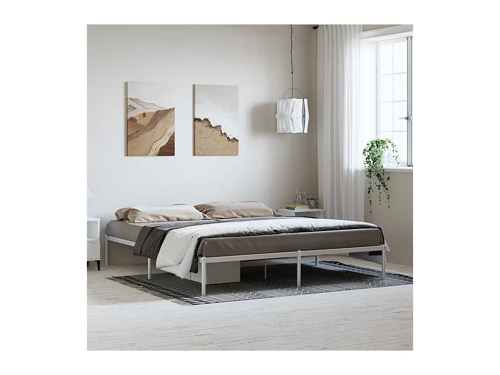 Cadre de lit métal sans matelas blanc 183x213 cm
