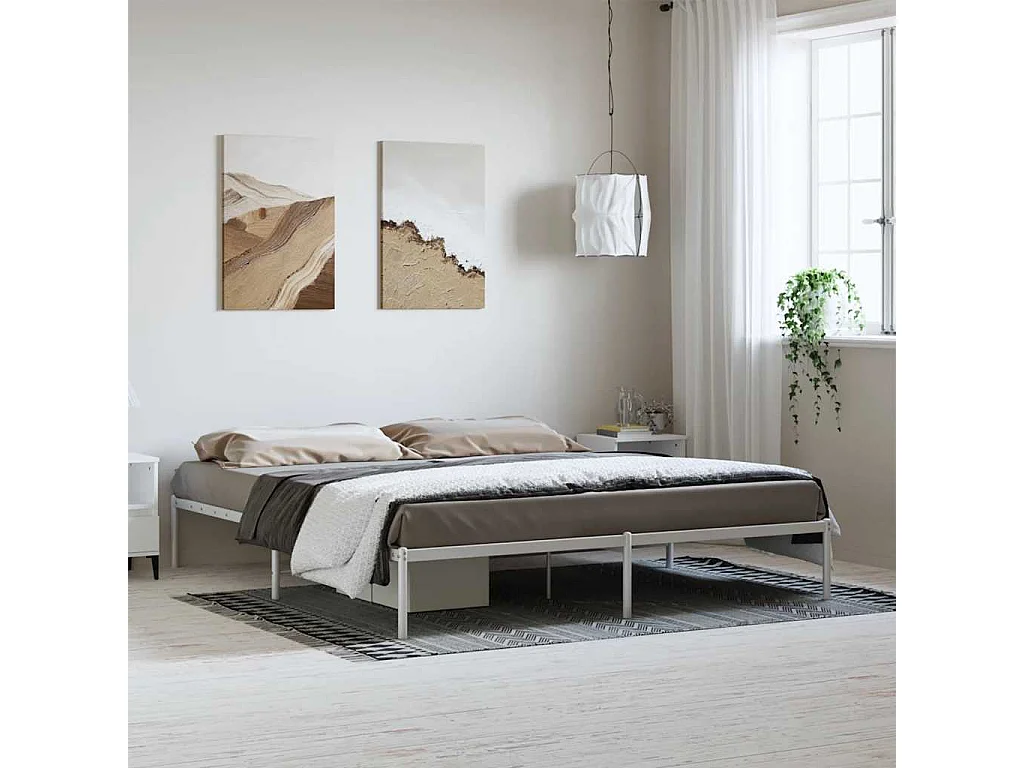 Cadre de lit métal sans matelas blanc 183x213 cm
