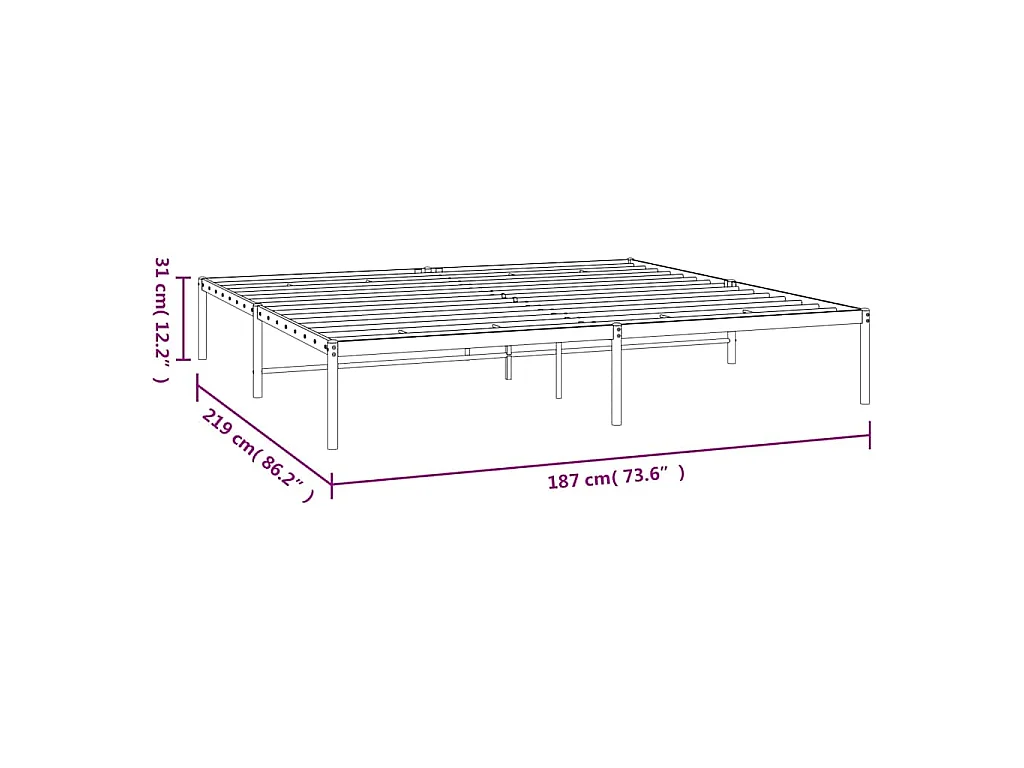 Cadre de lit métal sans matelas blanc 183x213 cm
