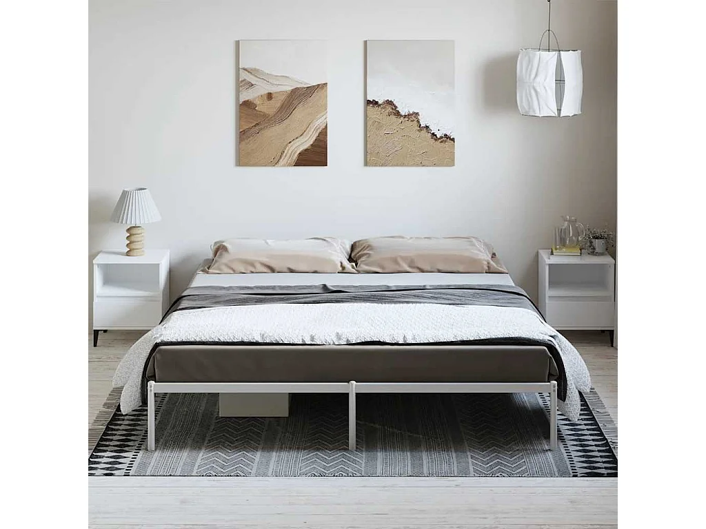 Cadre de lit métal sans matelas blanc 183x213 cm